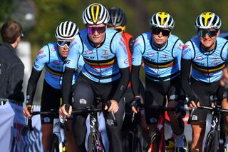 (LtoR) Kim De Baat, Lotte Kopecky, Jesse Vandenbulcke and Valerie Demey training on Flandrien roads for World Championship