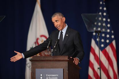 Former President Barack Obama speaks to students at the University of Illinois on September 7, 2018 in Urbana, Illinois.