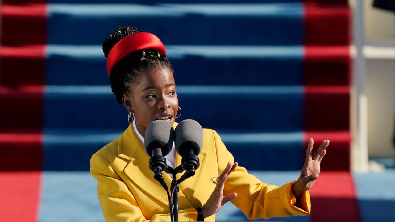 Amanda Gorman reads a poem during the the 59th inaugural ceremony on the West Front of the U.S. Capitol on January 20, 2021 in Washington, DC. 