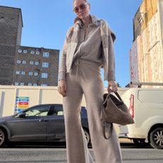 two side by side photos of Brooke Ely Danielson wearing loungewear