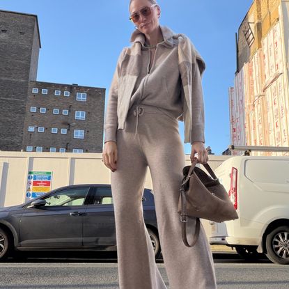 two side by side photos of Brooke Ely Danielson wearing loungewear