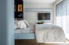 Blue bedroom with murphy bed