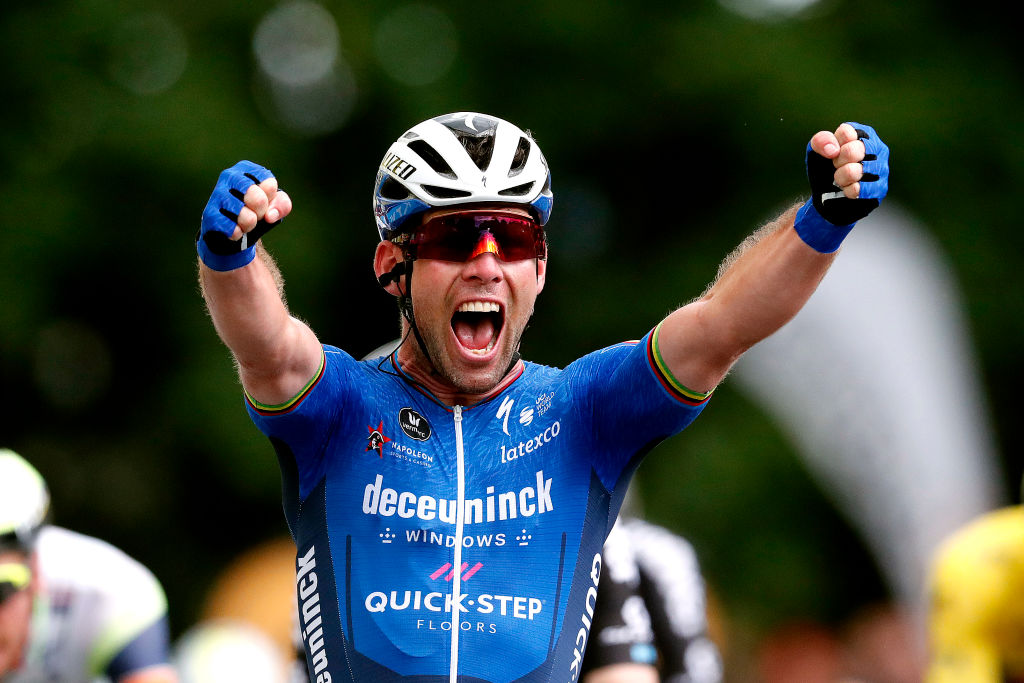 FOUGERES FRANCE JUNE 29 Mark Cavendish of The United Kingdom and Team Deceuninck QuickStep stage winner celebrates at arrival during the 108th Tour de France 2021 Stage 4 a 1504km stage from Redon to Fougres LeTour TDF2021 on June 29 2021 in Fougeres France Photo by Guillaume Horcajuelo PoolGetty Images