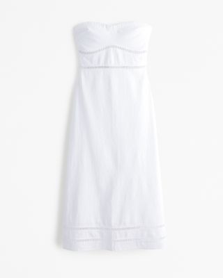 Linen-Blend Strapless Lace-Trim Midi Dress