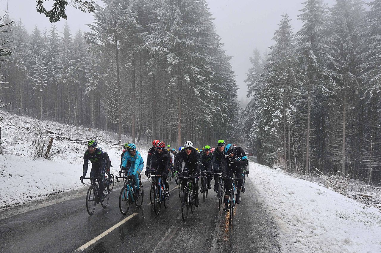 Stage 3 of Paris-Nice ended with a snowstorm