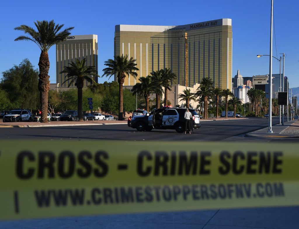 Police tape outside Mandalay Bay.