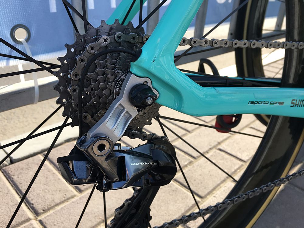 Dylan Groenewegen has this new, more rigid gear hanger to ensure crisp changes under effort