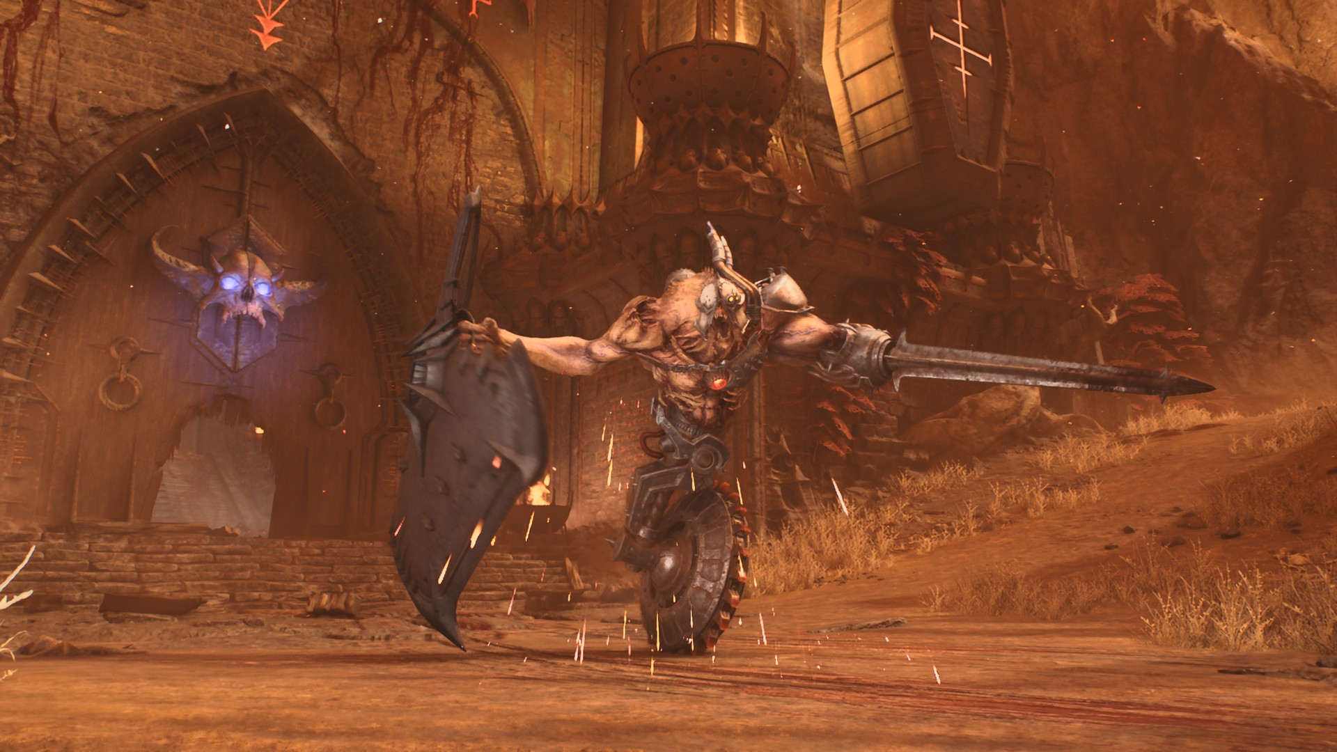 A demon smashes through a wooden gate in Doom The Dark Ages - Revelations