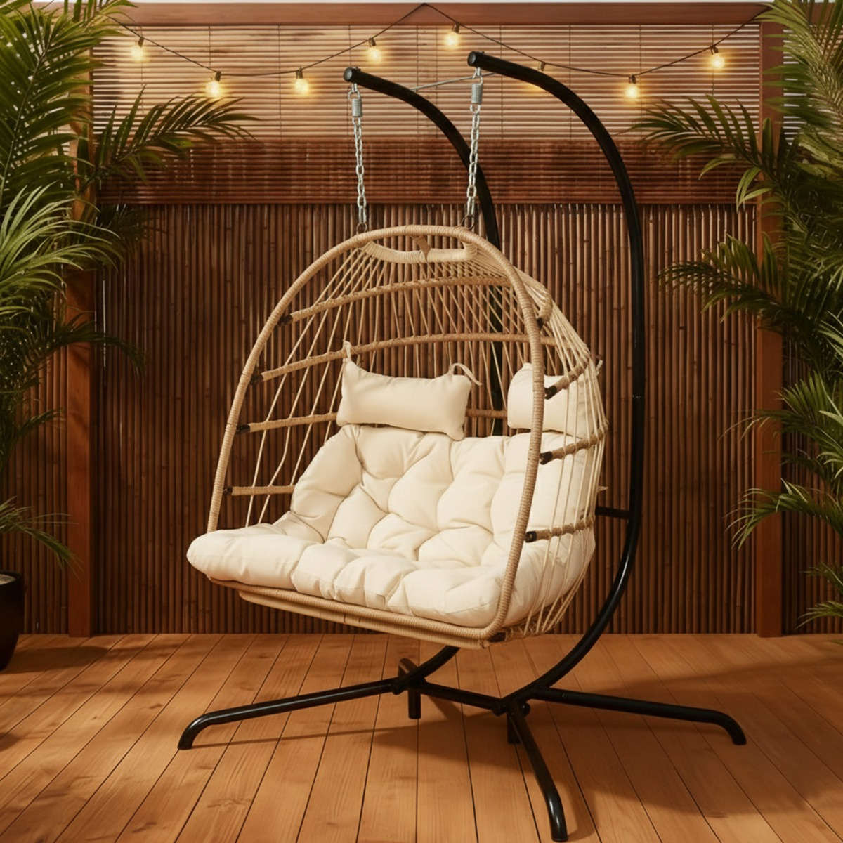 Ohs Foldable Rattan Double Hanging Egg Chair - Natural