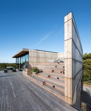 The deck opens up into a stepped seating plaform positioned to catch sunshine and the Atlantic sea breeze