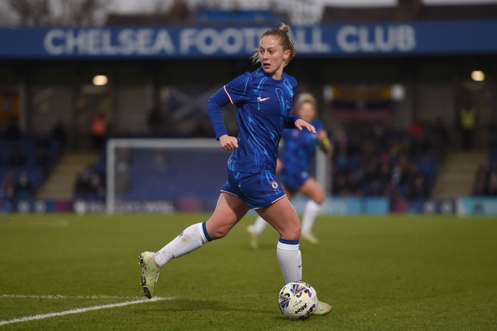 KINGSTON UPON THAMES, ENGLAND - FEBRUARY 09: Keira Walsh of Chelsea in action during The Adobe Women&#039;s FA Cup Fifth Round match between Chelsea and Everton at Kingsmeadow on February 09, 2025 in Kingston upon Thames, England. (Photo by Harriet Lander - Chelsea FC/Chelsea FC via Getty Images)