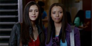 Nina Dobrev as Elena Gilbert and Kat Graham as Bonnie Bennett in The Vampire Diaries.