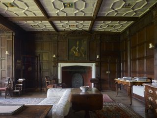 Pitchford Hall, Shropshire. Drawing Room. The drawing room, with panelling moved from the hall by Devey. Over the fireplace is a portrait once believed to show Prince Rupert. Photograph: Paul Highnam/Country Life Picture Library Published November 6 2019