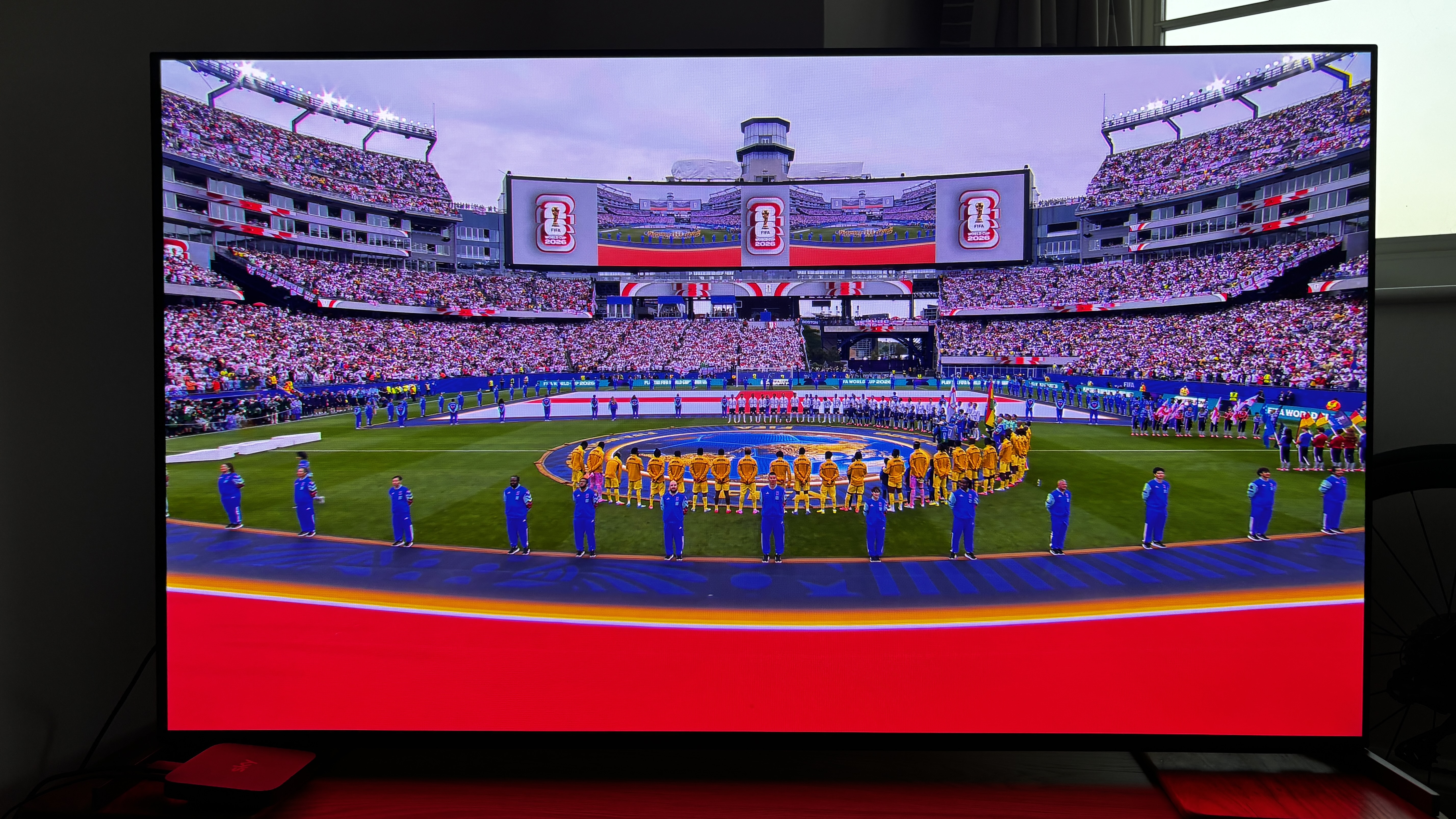 Sony TV showing teams lined up before kick off at the football World Cup 2026