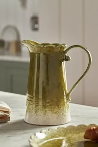 Anthropologie Ruffle Reactive Glaze Stoneware Pitcher