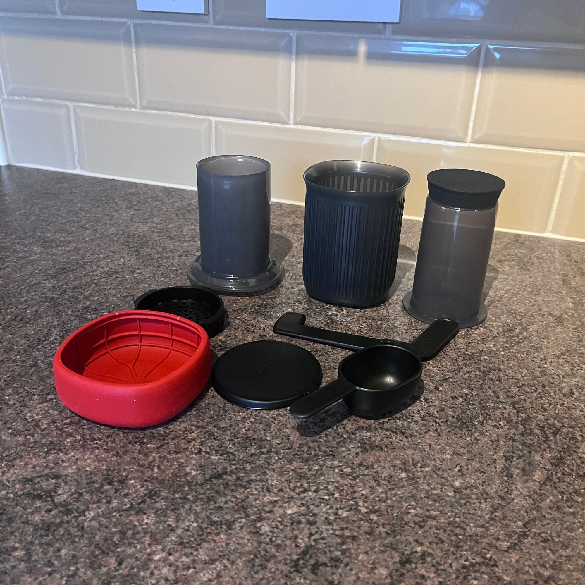 All the parts of the Aeropress Go