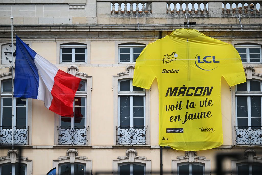 MACON FRANCE JULY 04 Decoration prior to the 111th Tour de France 2024 Stage 6 a 1635km stage from Macon to Dijon UCIWT on July 04 2024 in Macon France Photo by Dario BelingheriGetty Images