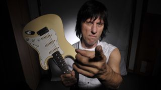 English rock guitarist Jeff Beck of the bands The Yard Birds and The Jeff Beck Group. During a portrait shoot with his Fender Stratocaster guitar on May 13, 2009.