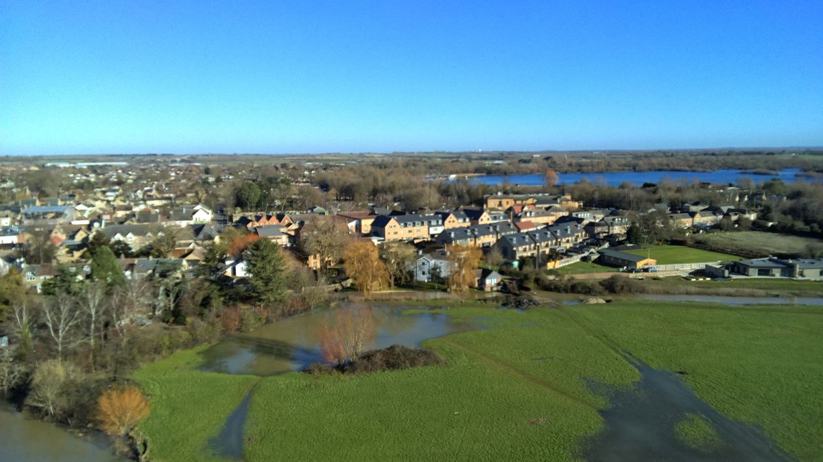 Town in England, as seen from the air, taken on a Ruko F11PRO 2 camera drone