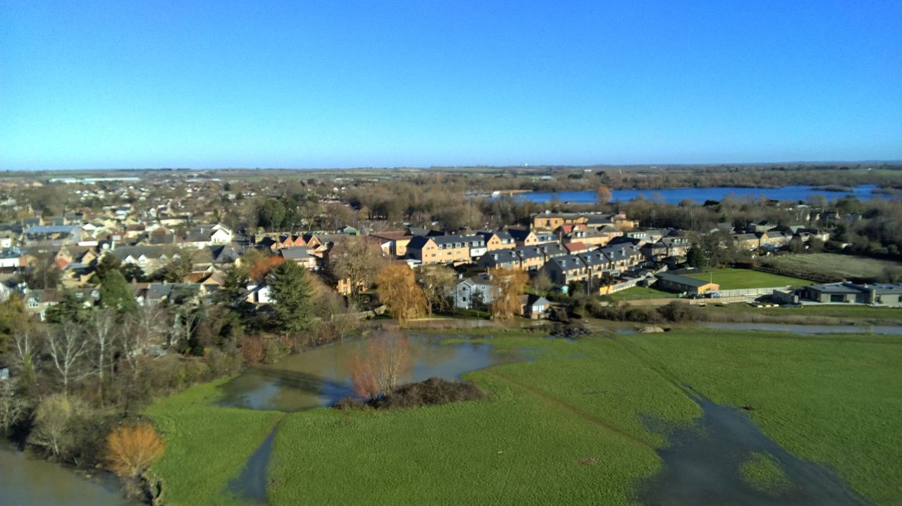Town in England, as seen from the air, taken on a Ruko F11PRO 2 camera drone