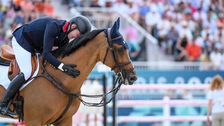 British showjumper Harry Charles competing at the Paris 2024 Olympic Games with Romeo 88