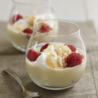 Rosewater Floating Islands with Framboise Custard and Fresh Raspberries