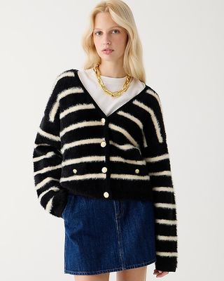 Sweater lady jacket in striped brushed yarn