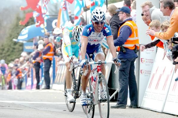 Joaquim Rodriguez (Katusha) came in second ahead of Alberto Contador (Astana) at La Fleche Wallonne.