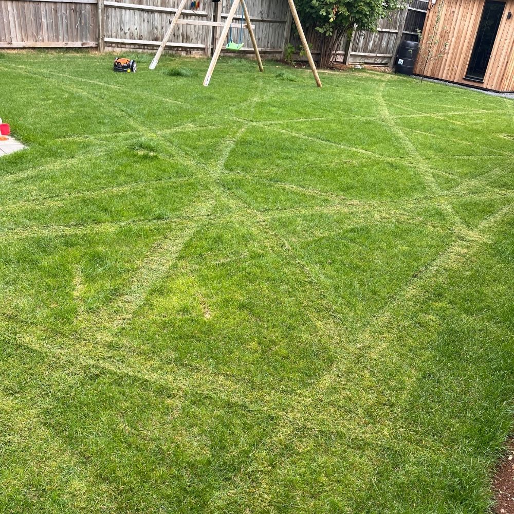 LawnMaster OcuMow 16 Vision Robot Lawnmower mowing the lawn in a random pattern