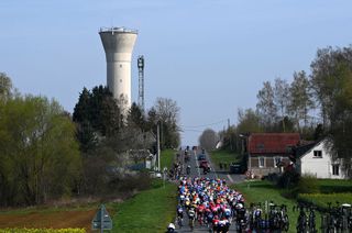 ROUBAIX FRANCE APRIL 09 A general view of the peloton competing during the 120th ParisRoubaix 2023 Mens Elite a 2566km one day race from Compigne to Roubaix on UCIWT April 09 2023 in Roubaix France Photo by Tim de WaeleGetty Images