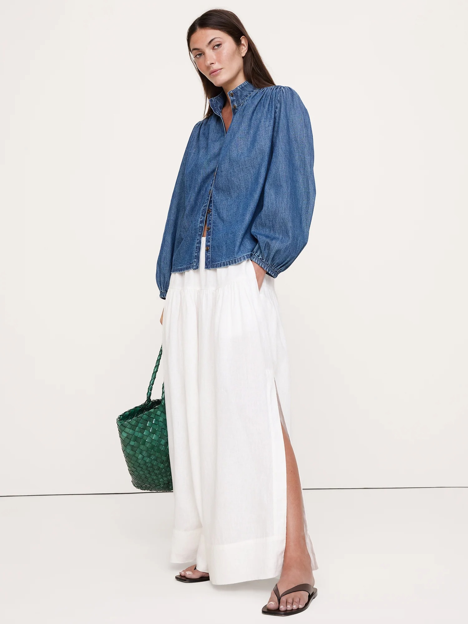 Banana Republic, Denim Ruched-Shoulder Shirt