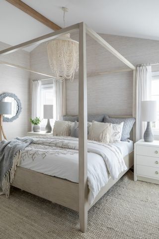 Beach style bedroom with beige and blue color scheme