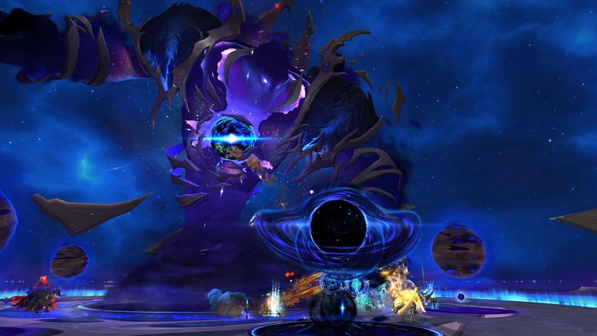 In-game screenshot of my player guild fighting Dimensius in World of Warcraft: The War Within.