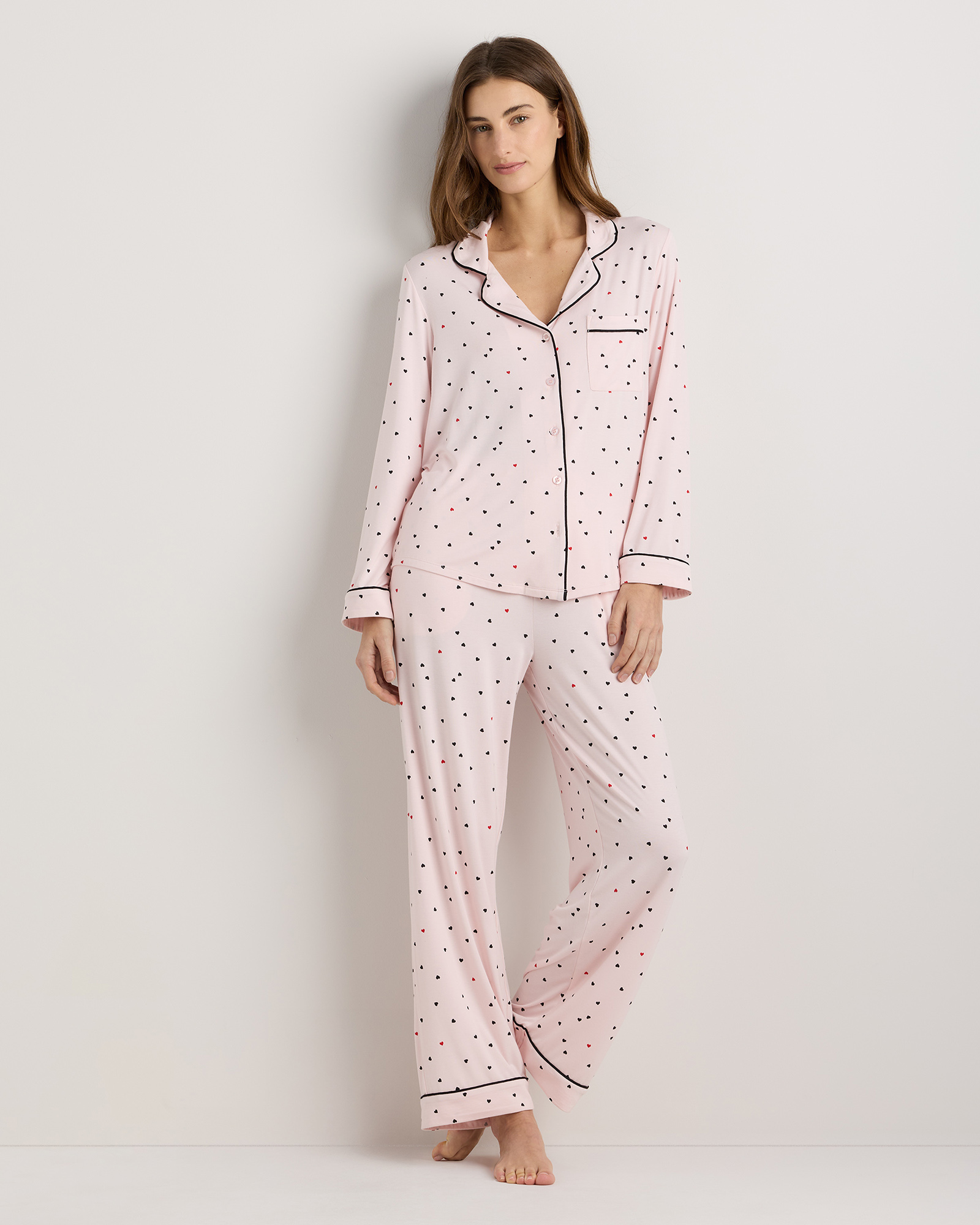 Bamboo Jersey Long Sleeve Pajama Set in Tiny Hearts