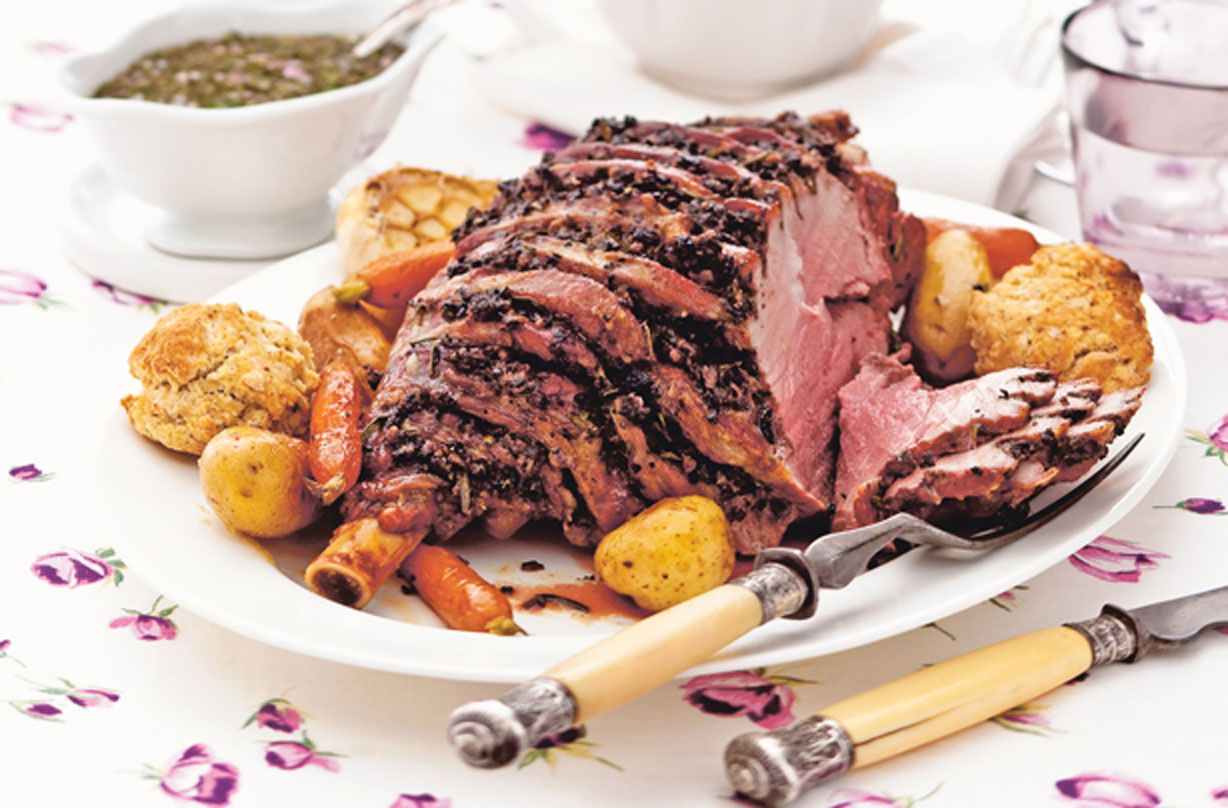 Easter roast lamb recipes Herb roasted leg of lamb with mustard dumplings