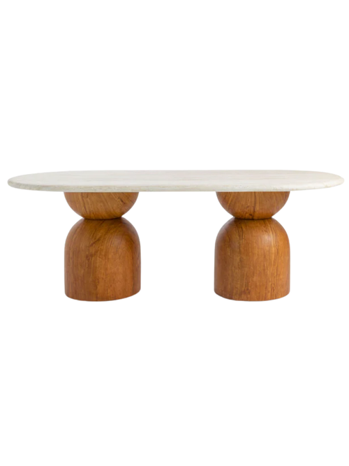 Cynthia Faux Travertine Outdoor Concrete Oval Dining Table
