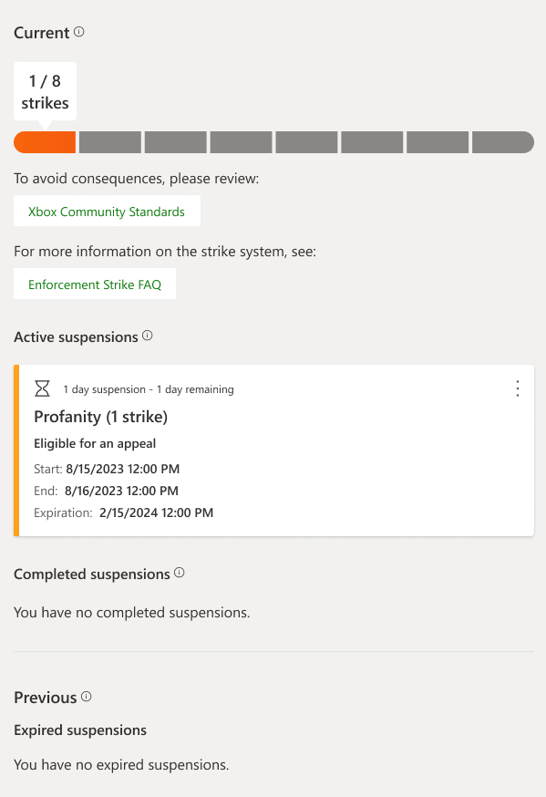Xbox Medidas Disciplinarias