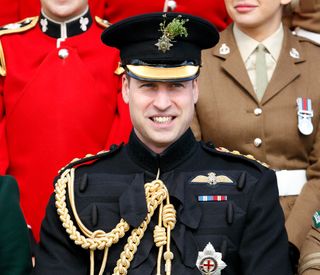 Catherine, Duchess of Cambridge and Prince William, Duke of Cambridge (Colonel of the Irish Guards) pose for a regiment photograph as they attend the 1st Battalion Irish Guards St Patrick's Day Parade at Cavalry Barracks on March 17, 2019 in Hounslow, England. (Photo by Max Mumby/Indigo/Getty Images)