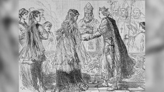 An engraving depicting the marriage of Henry I of England (1068-1135) to Princess (Eadgyth) Matilda of Scotland.