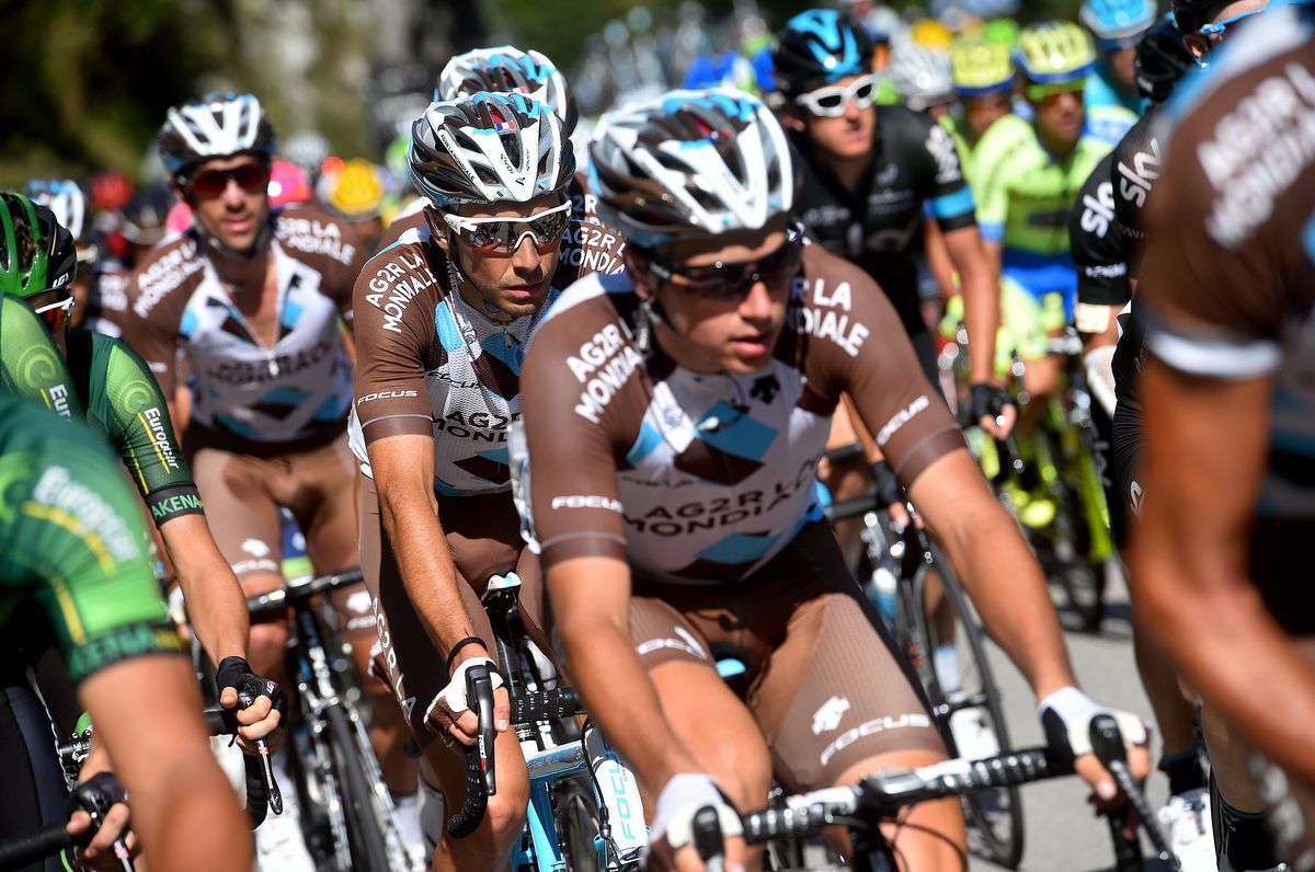 The Ag2r riders sitting in the bunch
