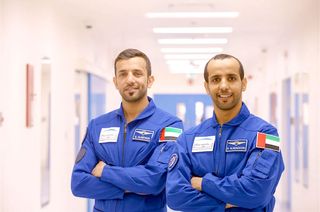 First Emirati astronaut Hazza AlMansouri (at right), who flew to the International Space Station, and his backup Sultan AlNeyadi, are now training at the Johnson Space Center in Houston.