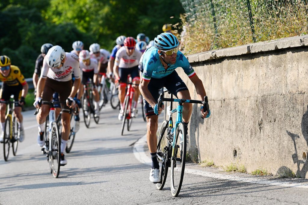 VARESE ITALY OCTOBER 04 Vincenzo Nibali of Italy and Team Astana Qazaqstan competes in the breakaway during the 101st Tre Valli Varesine 2022 a 1963km one day race from Busto Arsizio to Varese 377m TreValliVaresine on October 04 2022 in Varese Italy Photo by Dario BelingheriGetty Images