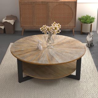 Brown Ash/Black Frame Coffee Table With Storage