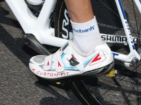 Laurens ten Dam's (Rabobank) Shimano shoes use heat moldable uppers for a custom fit - even though they're not custom.