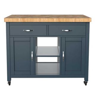 smoke blue kitchen island on wheels