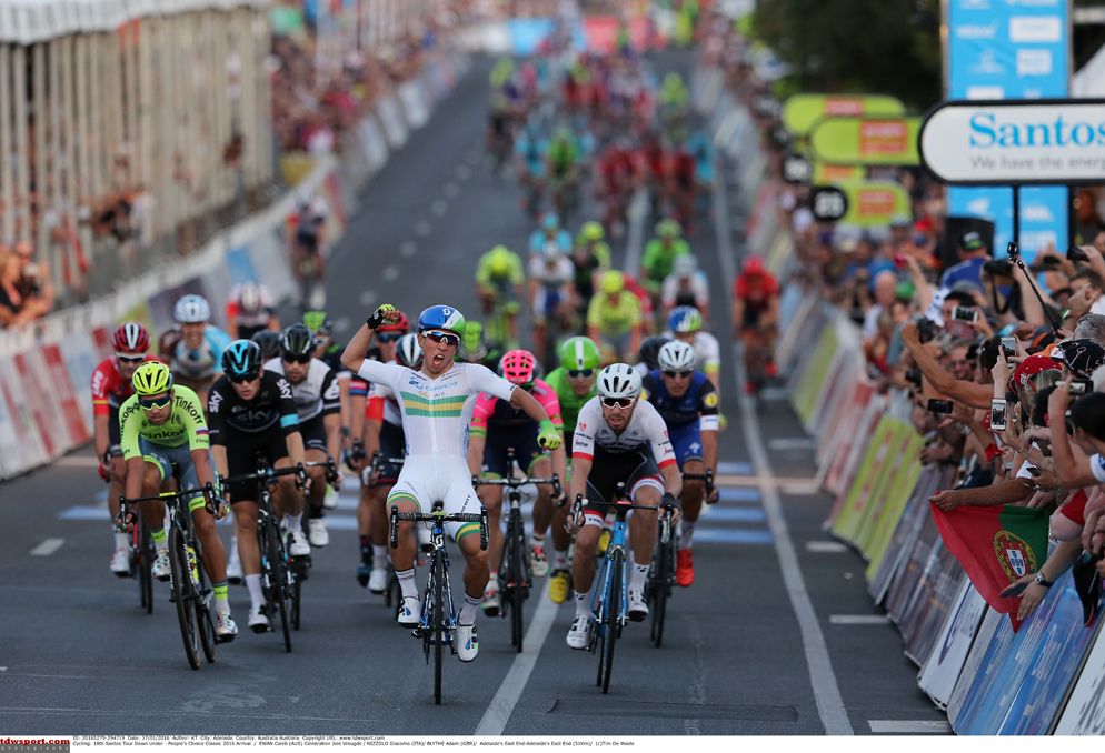Caleb Ewan (Orica-GreenEdge) takes the win in Adelaide