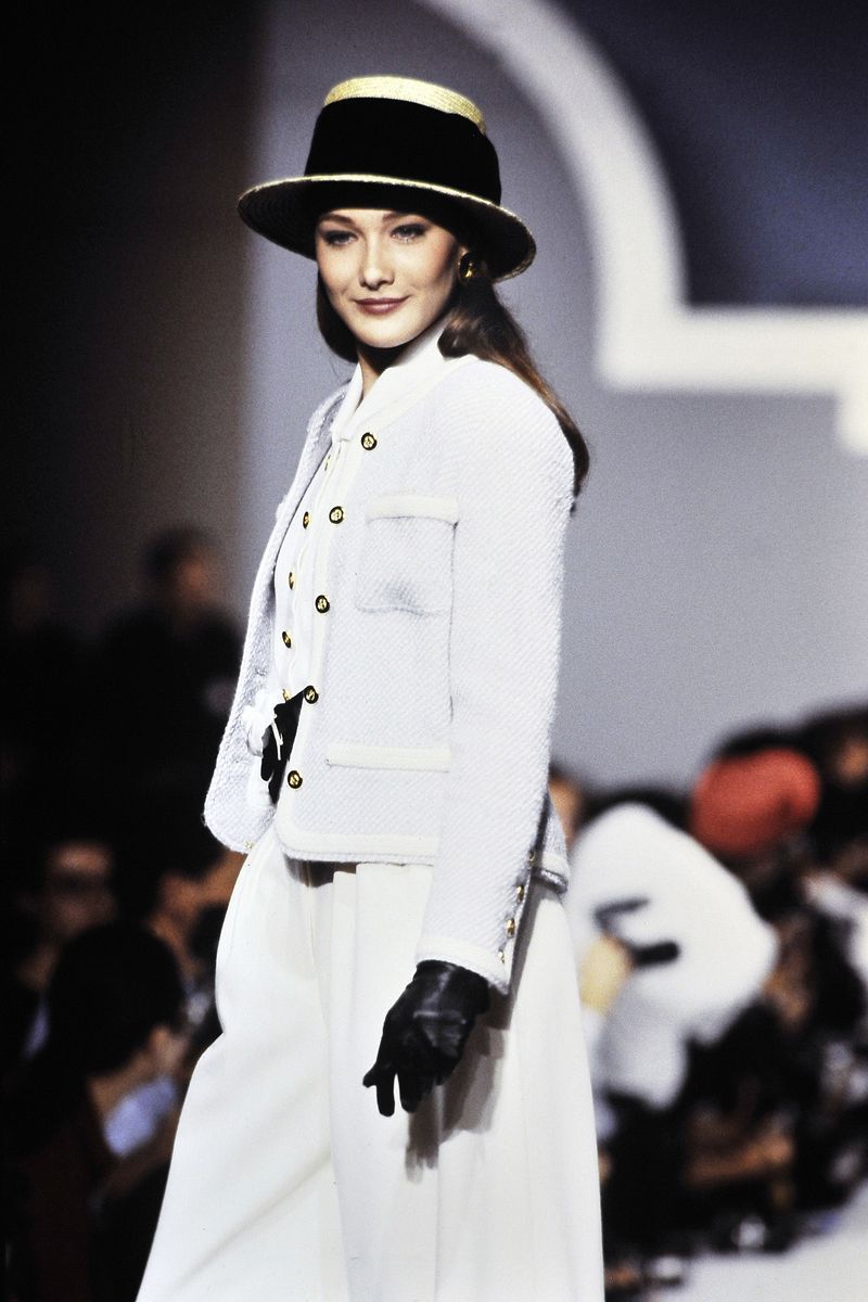 paris, france october 24 model carla bruni sarkozy walks the runway during the chanel ready to wear springsummer 1989 show as part of the paris fashion week on october 24, 1988 in paris,france photo by victor virgilegamma rapho via getty images
