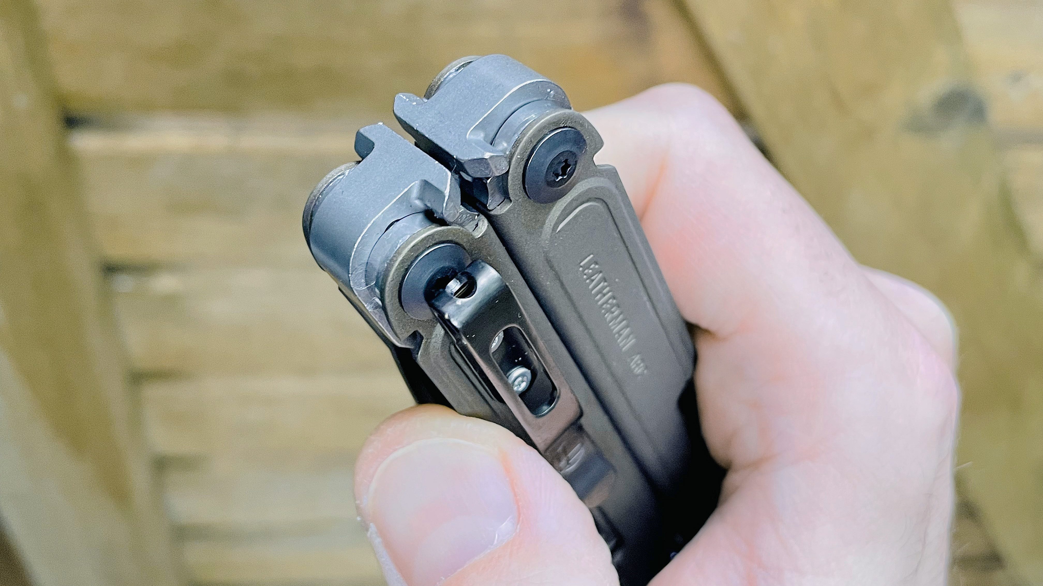 Close-up of the Leatherman Arc impact hammer