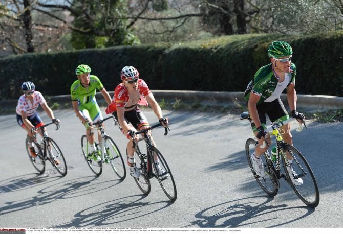 Thomas Voeckler (Europcar) leads the break at Paris-Nice.