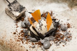 Dish: Hay ice cream, sea buckthorn and liquorice ’bonfire